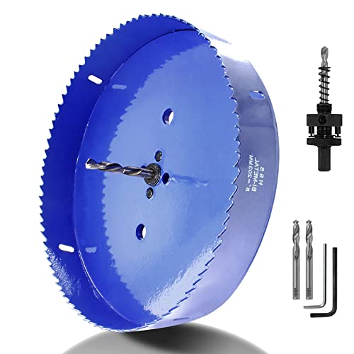 Luomorgo 203mm/8 inch Hole Saw with Arbor, 1 1/4 inch Cutting Depth HSS Bi-Metal Hole Cutter for Wood Cornhole Boards Plastic Drywall & Metal Sheet - Image 1
