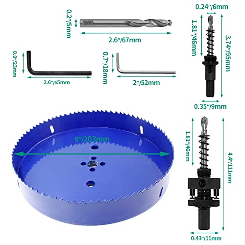 Luomorgo 203mm/8 inch Hole Saw with Arbor, 1 1/4 inch Cutting Depth HSS Bi-Metal Hole Cutter for Wood Cornhole Boards Plastic Drywall & Metal Sheet - Image 2