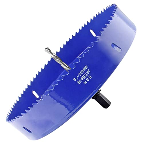 Luomorgo 203mm/8 inch Hole Saw with Arbor, 1 1/4 inch Cutting Depth HSS Bi-Metal Hole Cutter for Wood Cornhole Boards Plastic Drywall & Metal Sheet - Image 4