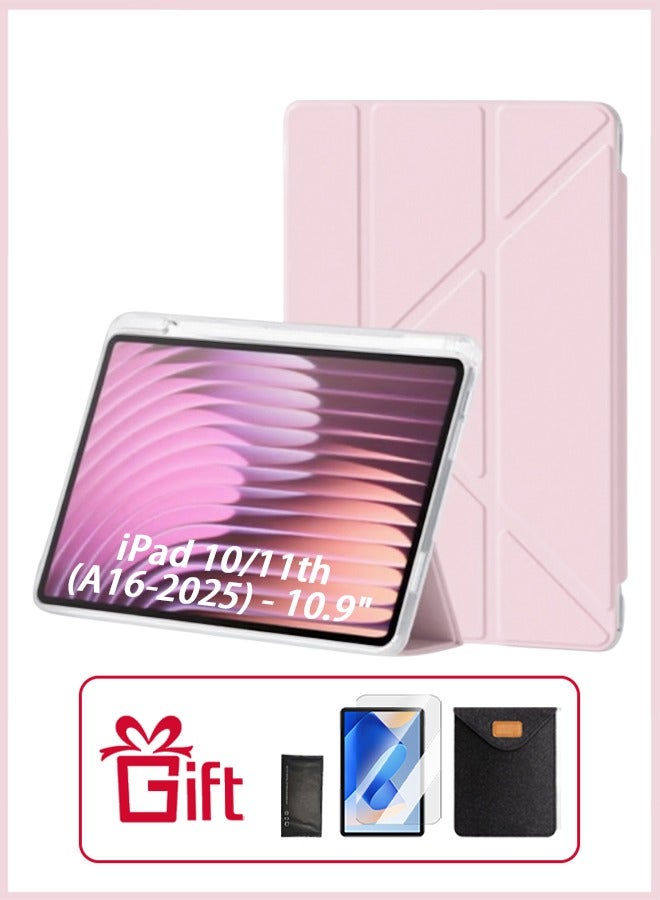 iPad 11th Generation Case (A16 2025) Case and iPad 10th 10.9 Inch Case With Pen Slot, iPad A16 Case Shockproof Y Folding Stand, Transparent Tpu Protective Case, iPad Cover With Flip Cover Stand Smart Wake-Up/ AED 23 Gift Set Anti-Glare Protective Film - Pink - Image 1