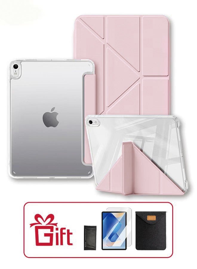 iPad 11th Generation Case (A16 2025) and iPad 10th 10.9 Inch Case With Pen Slot, iPad A16 Case Shockproof Y Folding Stand, Transparent Tpu Protective Case, iPad Cover With Flip Cover Stand Smart Wake-Up/ AED 23 Gift Set Anti-Glare Protective Film - Pink - Image 1