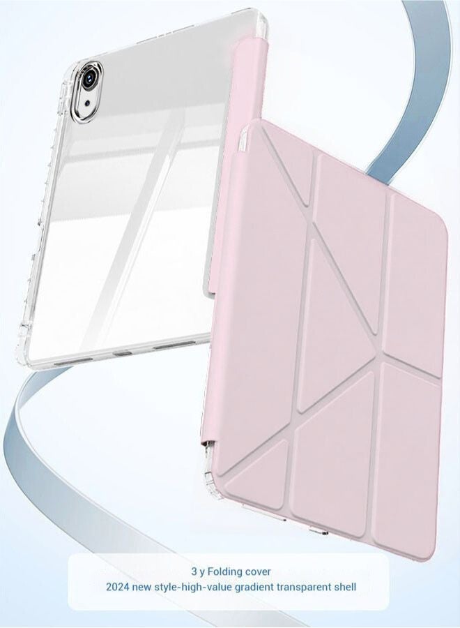 جراب iPad من الجيل الحادي عشر (A16 2025) وجراب iPad من الجيل العاشر مقاس 10.9 بوصة مع فتحة للقلم، جراب iPad A16 مقاوم للصدمات مع حامل قابل للطي على شكل حرف Y، جراب حماية شفاف من مادة TPU، غطاء iPad مع حامل قلاب ووظيفة التنبيه الذكي - وردي - Image 3
