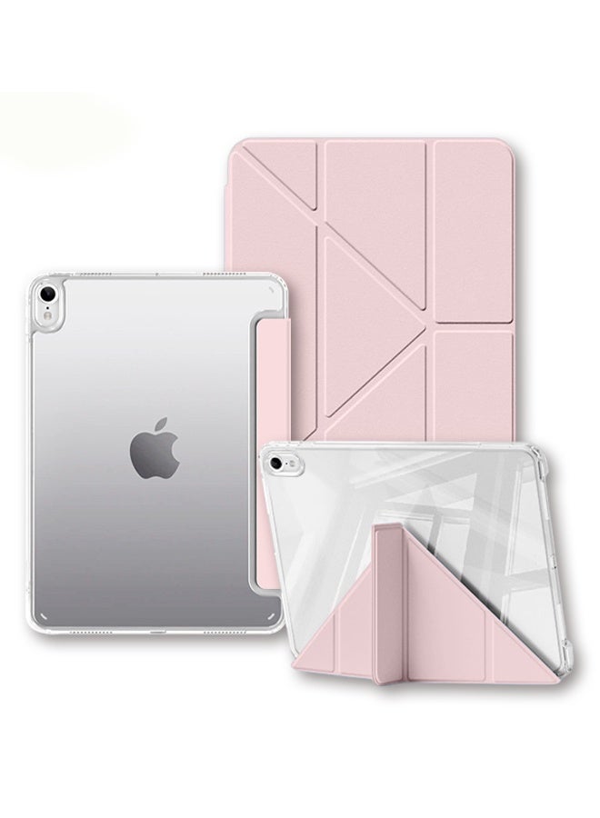 جراب iPad من الجيل الحادي عشر (A16 2025) وجراب iPad من الجيل العاشر مقاس 10.9 بوصة مع فتحة للقلم، جراب iPad A16 مقاوم للصدمات مع حامل قابل للطي على شكل حرف Y، جراب حماية شفاف من مادة TPU، غطاء iPad مع حامل قلاب ووظيفة التنبيه الذكي - وردي - Image 1