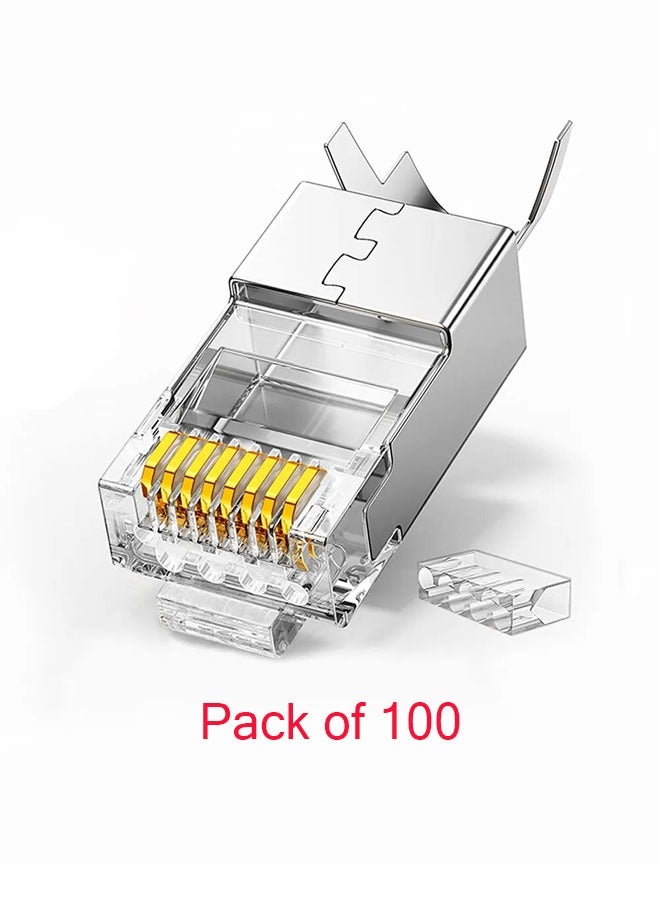 Taimi 100 Pcs Cat7 RJ45 Connectors Cat7 RJ45 Plugs Metal Shielded RJ45 Ends FTP 8P8C Modular Network Plug Connector - Image 1