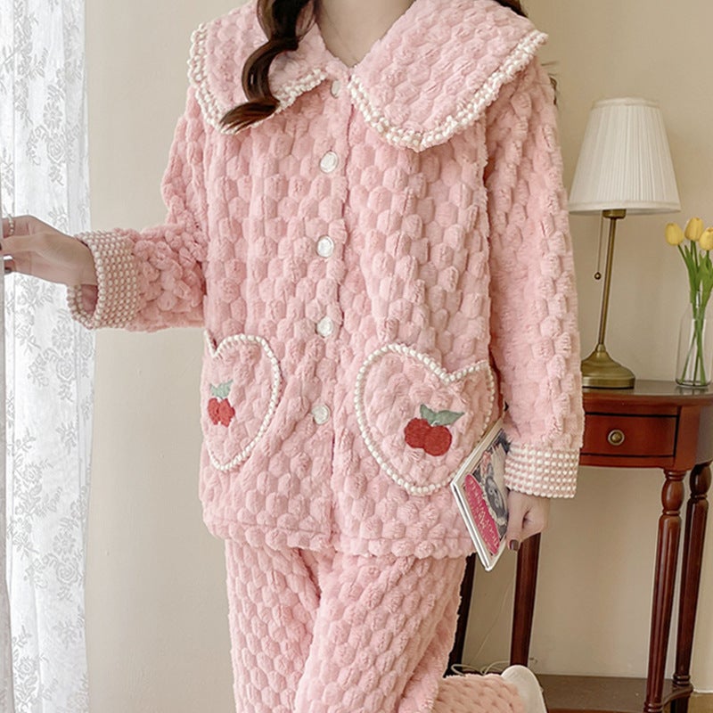 Cozy Coral Fleece Maternity Pajamas Set 233 Cherry bean paste 