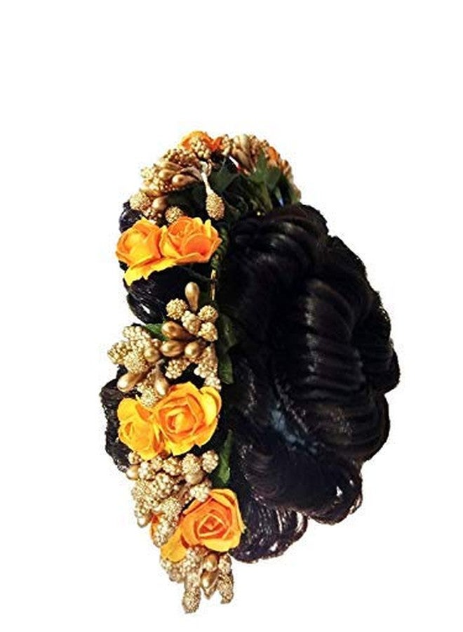 DiBha Women's Yellow Golden Fabric Juda Maker Flower Gajra Hair Accessory - Image 3