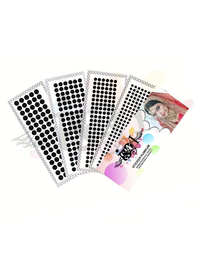 IS4A 516 Indian Velvet Round Dot Bindi Tattoo Stickers Adhesive Body Jewelry Multi Colored Different Size Daily Use Forehead Bindis (Black) - Image 3
