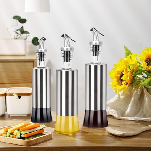 Baskety Glass Oil & Vinegar Cruet Seasoning for Dining Table Home Kitchen Cooking Steel Oil Dispenser (Pack 2-500 ML) - Image 5