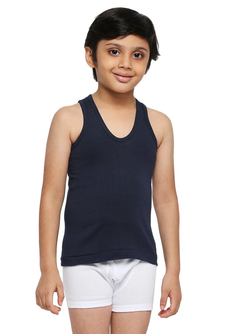 BYC BOY'S COTTON VEST (PACK OF 3) - NAVY BLUE  - Image 3
