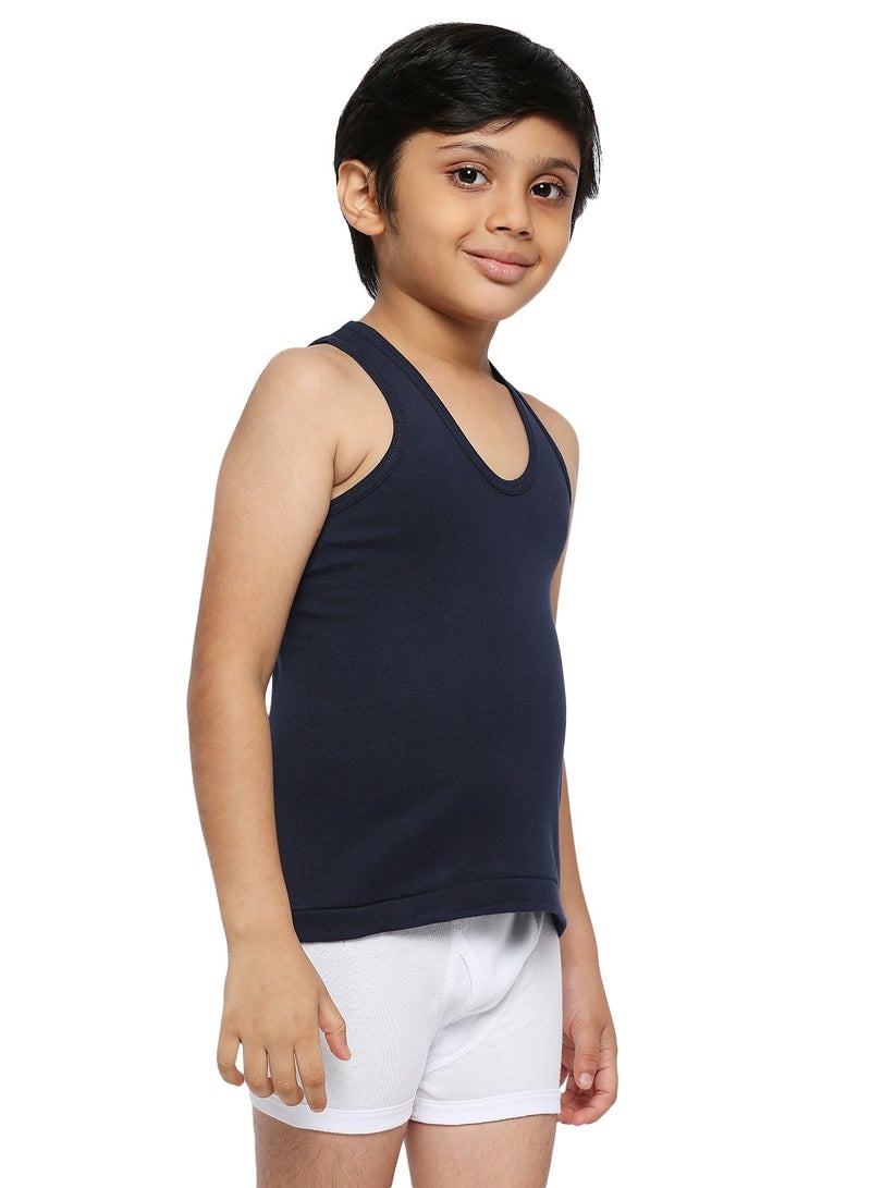 BYC BOY'S COTTON VEST (PACK OF 3) - NAVY BLUE  - Image 5