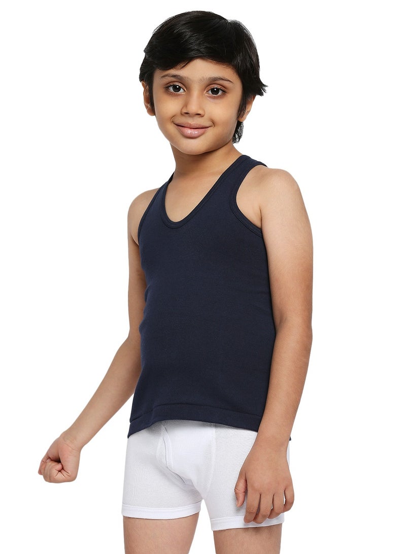 BYC BOY'S COTTON VEST (PACK OF 3) - NAVY BLUE  - Image 4