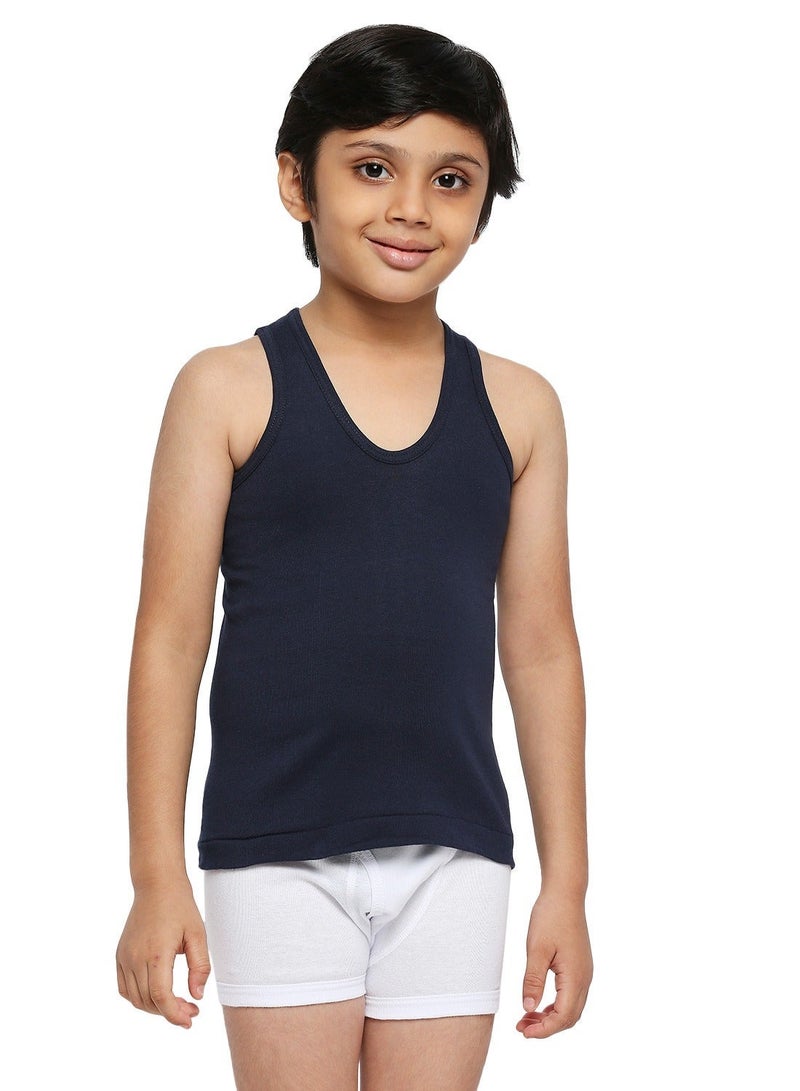 BYC Boys 100% Combed Cotton Sleeveless Vest Seamless No-Stitch Sides Soft Skin-Friendly Tank Top Singlet (Pack of 3) - Navy Blue - Image 2