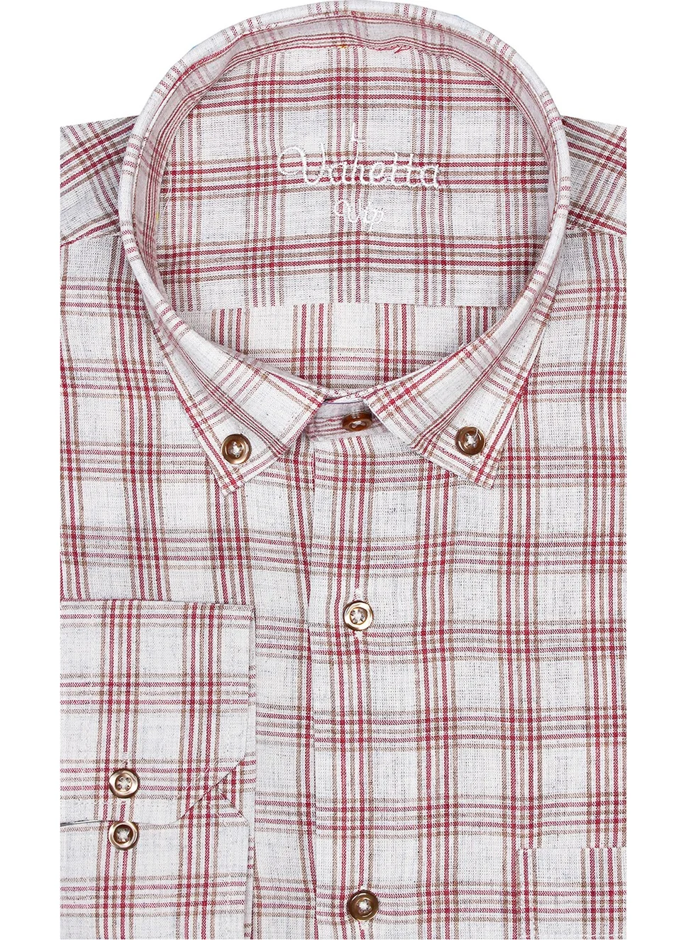 Varetta Men's Checked Cotton Collar Buttoned Long Sleeve Shirt with Pocket
