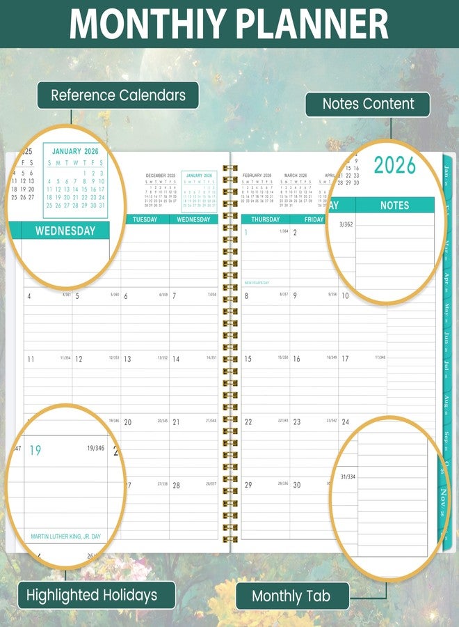 Pinchoco 2026 Monthly Planner/Calendar - 2026 Planner, JAN 2026 - DEC 2026, 9" x 11" Monthly Planners 2026, 2026 Calendar Planner with Spiral Binding + Tabs + Back Pocket - Image 4