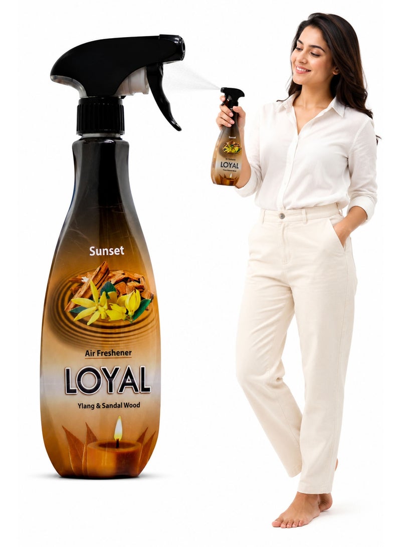 loyal Air Freshener Sunset Spray – Ylang & Sandal Wood 450ML, Concentrated Liquid Room Freshener for Home, Office & Odor Removal - Image 1