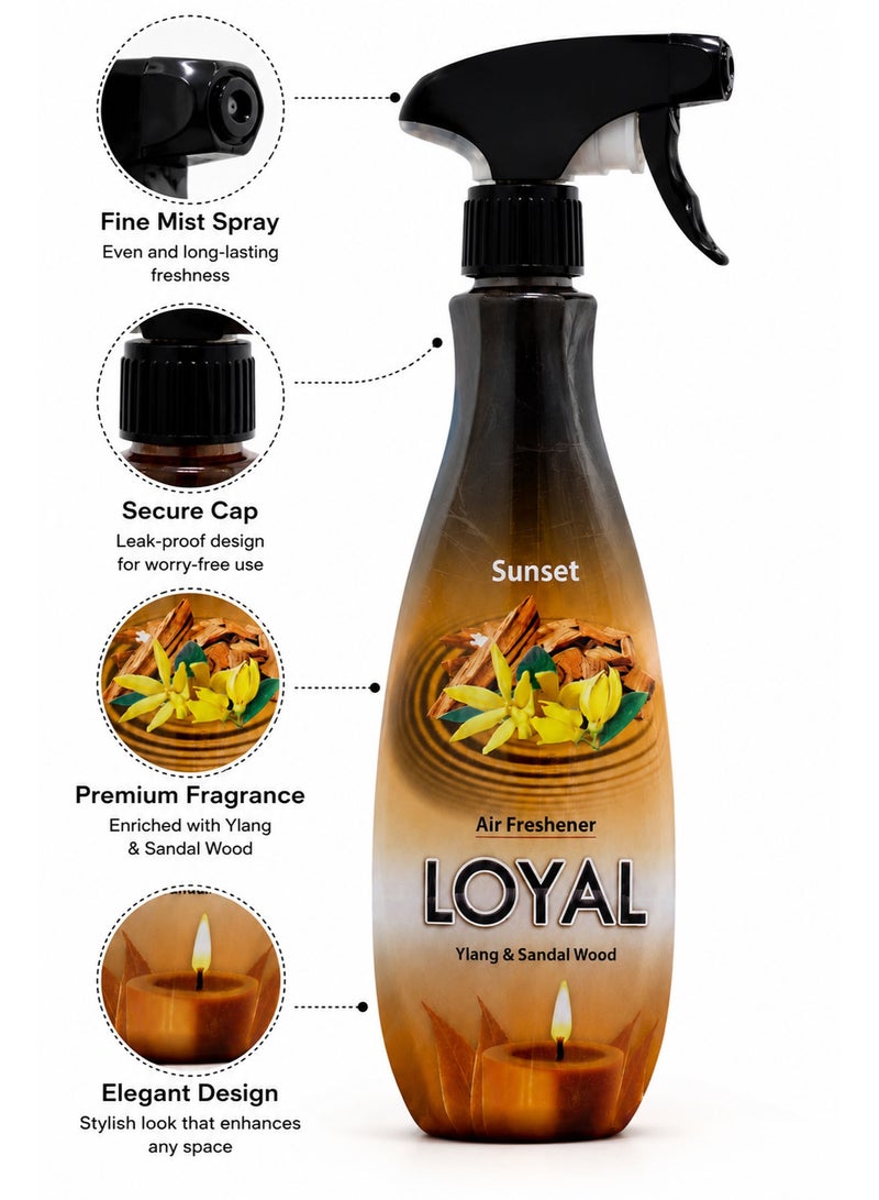 loyal Air Freshener Sunset Spray – Ylang & Sandal Wood 450ML, Concentrated Liquid Room Freshener for Home, Office & Odor Removal - Image 3