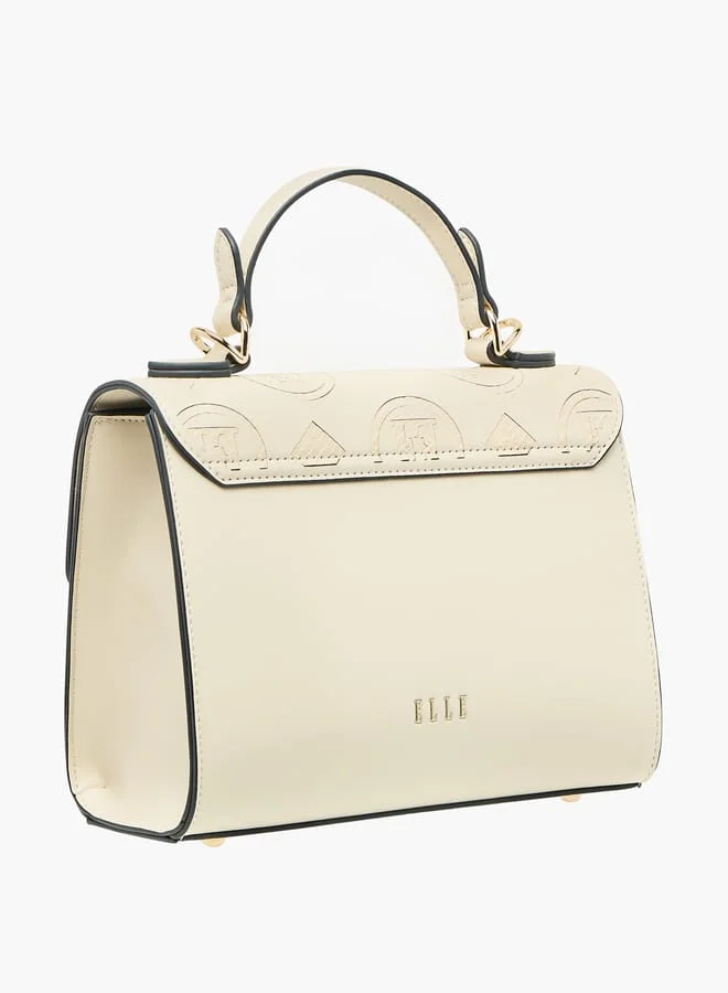 ELLE Women Monogram Detail Satchel Bag with Detachable Strap and Flap Closure