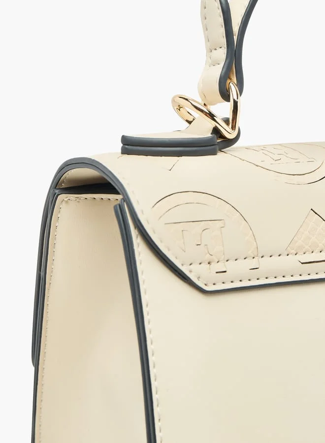 ELLE Women Monogram Detail Satchel Bag with Detachable Strap and Flap Closure