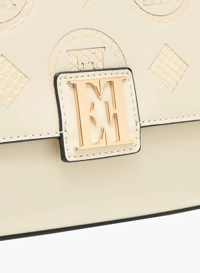 ELLE Women Monogram Detail Satchel Bag with Detachable Strap and Flap Closure
