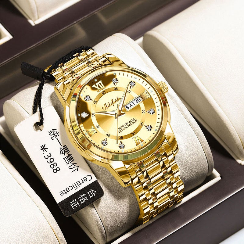 Mens Quartz Minimalist Steel Bracelet Watch 8801 full gold face