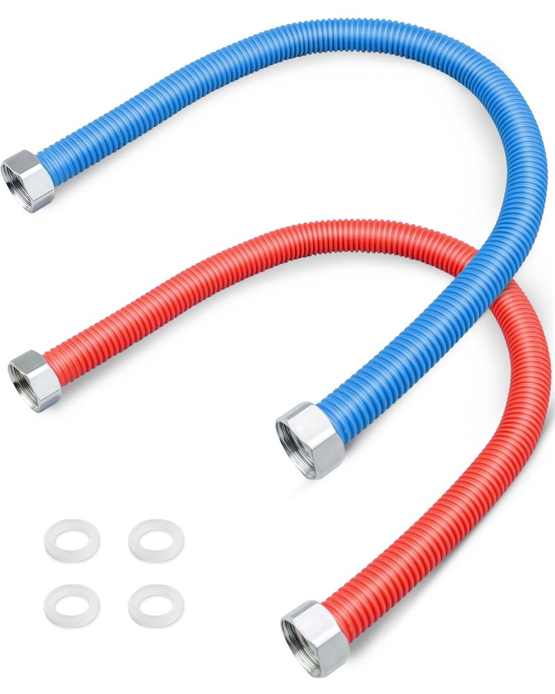 2Pcs Flexible Stainless Steel Corrugated Water Heater Connector 34 FIP x 34 FIP Hot and Cold Color Water Heater Flexible Hose 24 Length