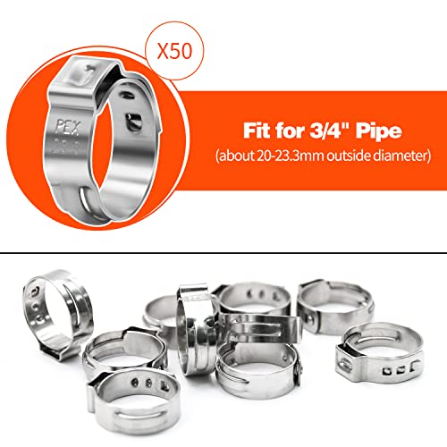 Ruby Q 50 Pack 3/4" PEX Cinch Clamps, Stainless Steel Single Ear Hose Clamps - Image 2