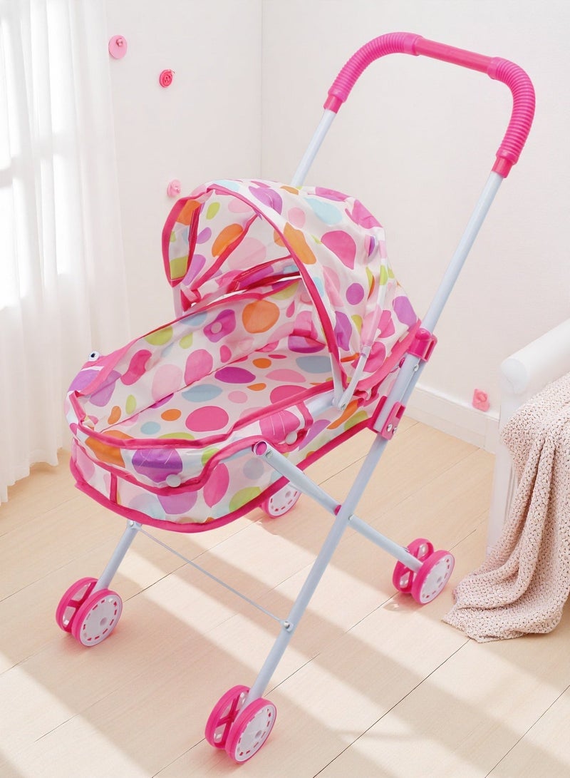 EASY FUTURE Pretend Nurture Doll Stroller Foldable Lightweight Frame Color Polka Dot Canopy Quiet Gliding Wheels Role Play Toy for Daily Doll Care Pretend Play Activities NO.2302 - Image 5