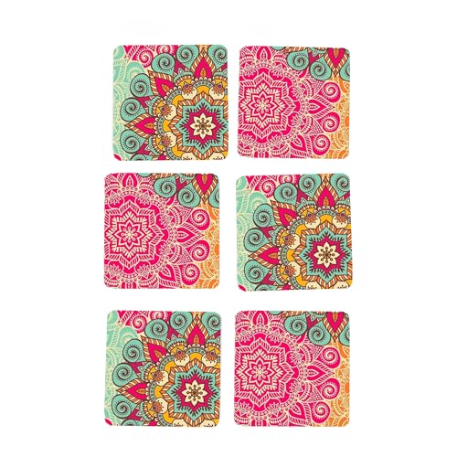 TAJNAN Indian Art Printed Coaster Set of 6 Beautiful Wooden Coasters with Plastic Coating Proper Coaster Stand Designer Coaster - Image 1