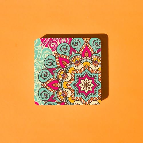 TAJNAN Indian Art Printed Coaster Set of 6 Beautiful Wooden Coasters with Plastic Coating Proper Coaster Stand Designer Coaster - Image 5