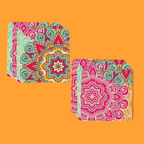 TAJNAN Indian Art Printed Coaster Set of 6 Beautiful Wooden Coasters with Plastic Coating Proper Coaster Stand Designer Coaster - Image 3