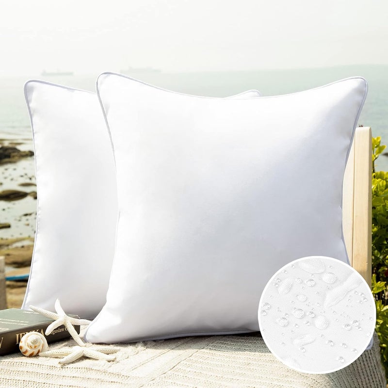 Phantoscope Pack of 2 Outdoor Waterproof Solid Throw Decorative Pillow Cover Decorative Square Outdoor Pillows Cushion Case Patio Pillows for Couch Tent Sunbrella (18''x18'', White) - Image 1