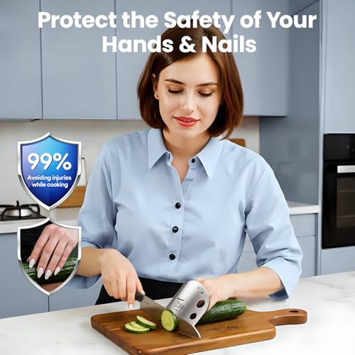 SYOKAMI Finger Guards for Cutting Food, Protects Women’s Fingers and Nails, Ideal Gift for Her, Mom or Wife, 2 Stainless Steel Finger Protectors with Herb Stripper, Adjustable Size - Image 2