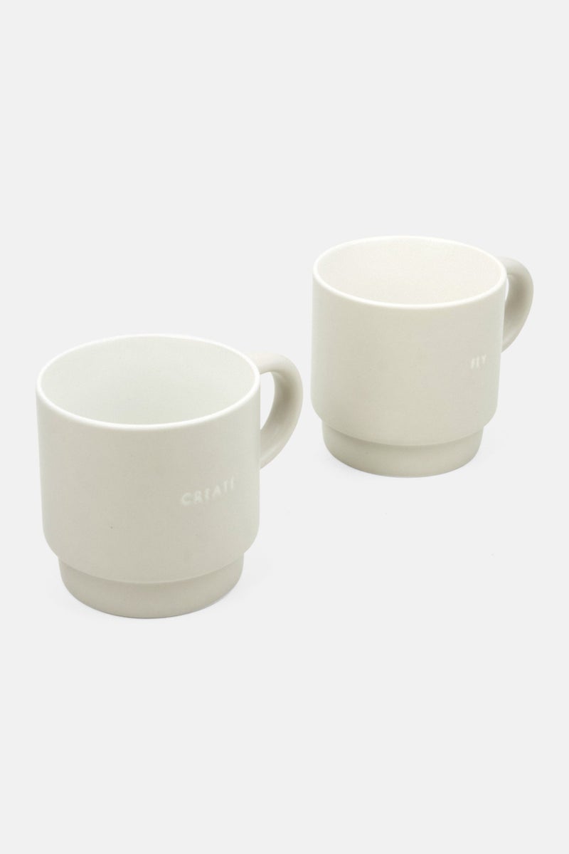 Muy Mucho 2 Piece Plain New Bone Mug, Off White - Image 3