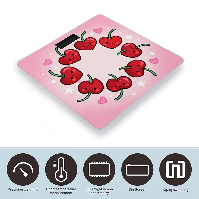 Red Hearts Cherry Weight Scale Household High Precision Digital Body Scale Cute Compact Slim Bathroom Scale Sleek Modern Personal Body Weighing Machine for Bedroom Kitchen and Bathroom - Image 3