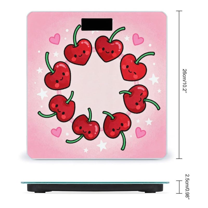 Red Hearts Cherry Weight Scale Household High Precision Digital Body Scale Cute Compact Slim Bathroom Scale Sleek Modern Personal Body Weighing Machine for Bedroom Kitchen and Bathroom - Image 2