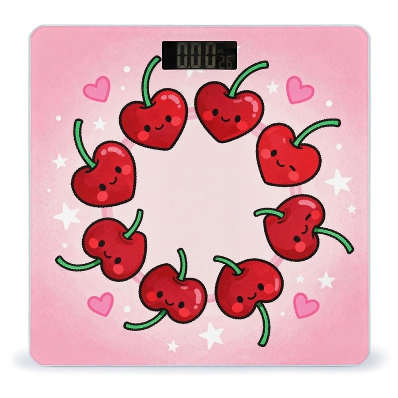 Red Hearts Cherry Weight Scale Household High Precision Digital Body Scale Cute Compact Slim Bathroom Scale Sleek Modern Personal Body Weighing Machine for Bedroom Kitchen and Bathroom - Image 1