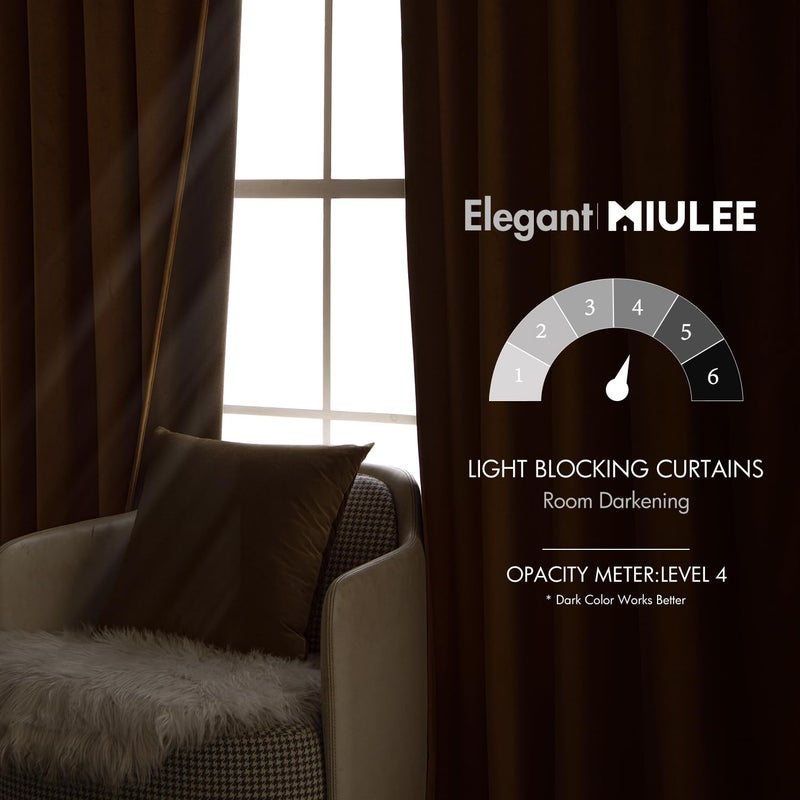 MIULEE Velvet Curtains 84 inches - Luxury Curtains for Bedroom Living Room Room Darkening Thermal Insulated Super Soft Window Drapes Rod Pocket & Back Tab, Brown, W52 x L84 inches, 2 Panels - Image 5