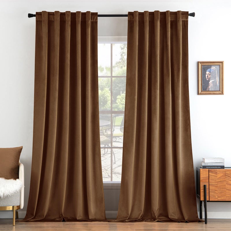MIULEE Velvet Curtains 84 inches - Luxury Curtains for Bedroom Living Room Room Darkening Thermal Insulated Super Soft Window Drapes Rod Pocket & Back Tab, Brown, W52 x L84 inches, 2 Panels - Image 1