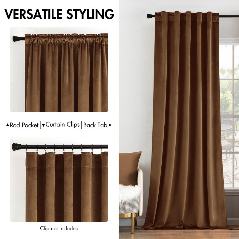 MIULEE Velvet Curtains 84 inches - Luxury Curtains for Bedroom Living Room Room Darkening Thermal Insulated Super Soft Window Drapes Rod Pocket & Back Tab, Brown, W52 x L84 inches, 2 Panels - Image 2