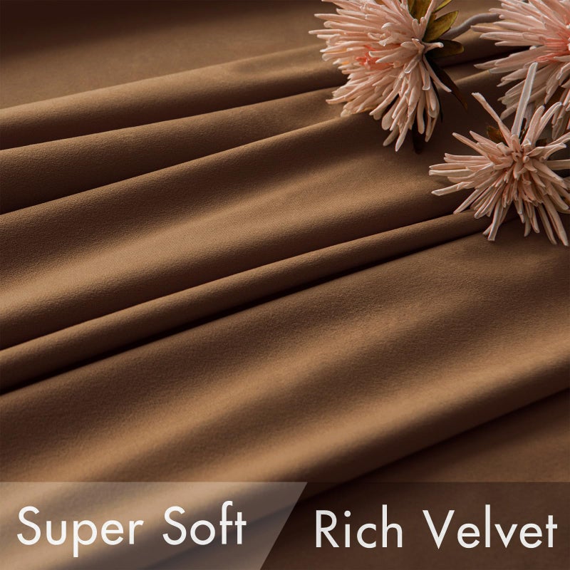 MIULEE Velvet Curtains 84 inches - Luxury Curtains for Bedroom Living Room Room Darkening Thermal Insulated Super Soft Window Drapes Rod Pocket & Back Tab, Brown, W52 x L84 inches, 2 Panels - Image 4