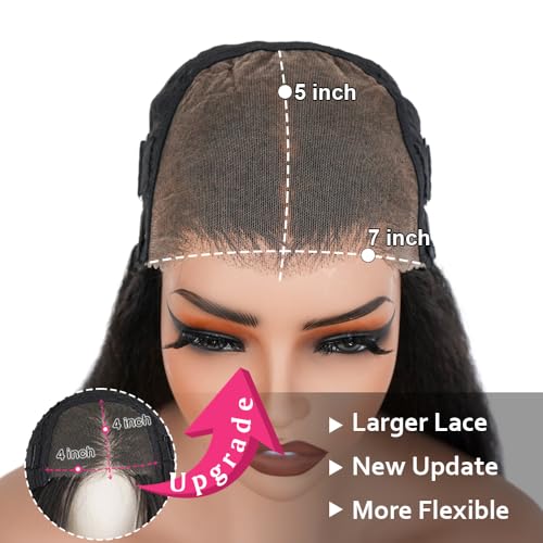 Domiso 24 Inch Glueless Wigs Human Hair Kinky Straight Wear and Go Glueless Wig HD Lace Pre Cut 7x5 Lace Wig Pre Plucked for Women Natural Hairline Breathable Cap 200 Density - Image 3