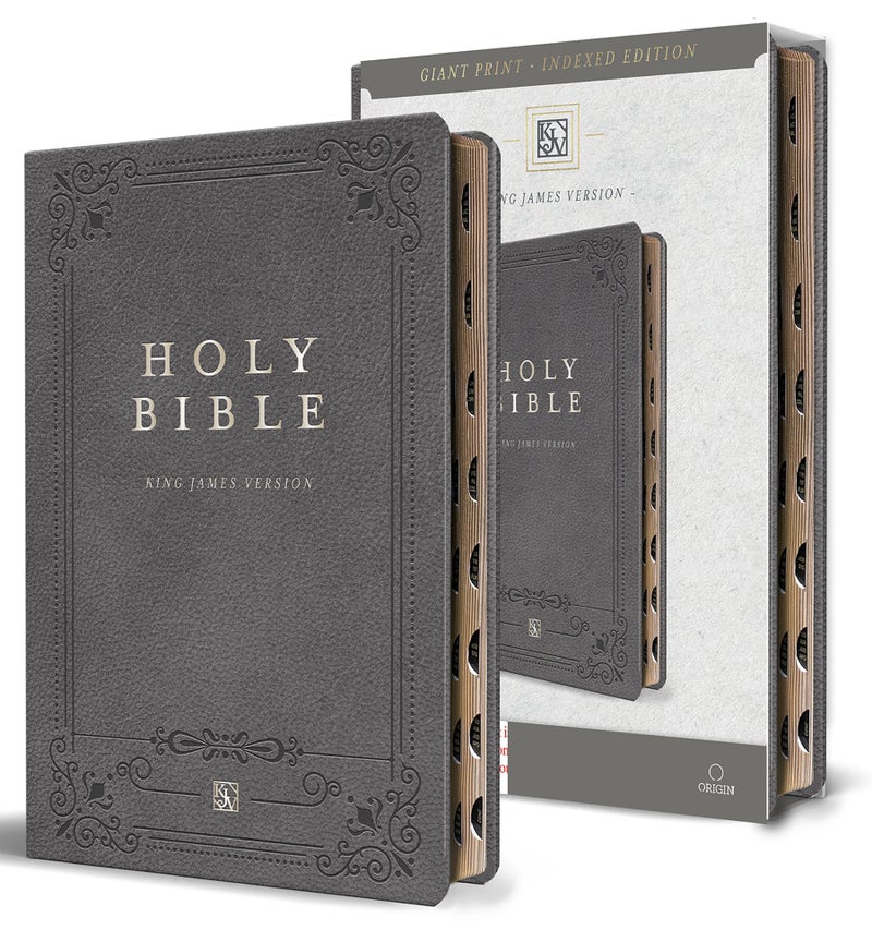 KJV Holy Bible, Giant Print Thinline Large format, Gray Premium Imitation Leathe r with Ribbon Marker, Red Letter, and Thumb Index - Image 1