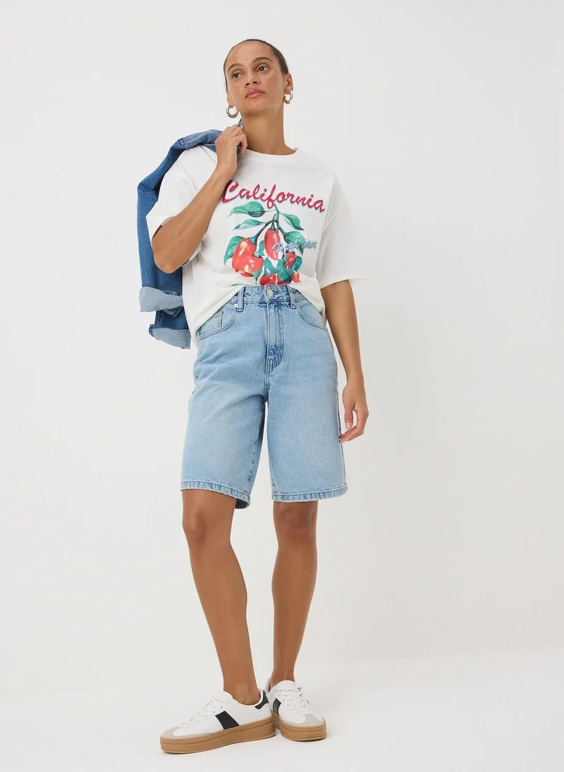 Matalan Blue Lightwash Relaxed Knee Length Shorts