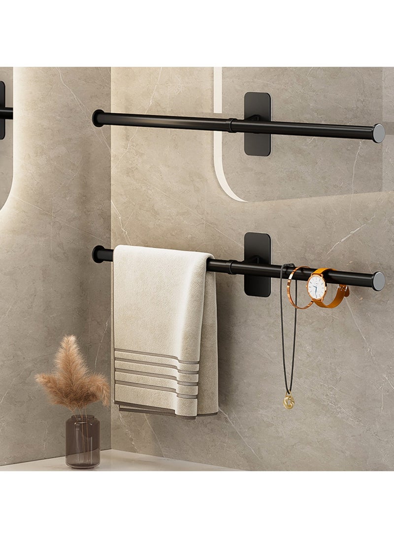 YQbest 2 Pack Bath Towel Bar,Towel Holder Rods for Bathroom, Adhensive Bathroom Towel Bar Slipper Shoe Rack Wall Mounted Towel Hangers for Bathroom Wall, Bathroom Accessories 55cm (black) - Image 1