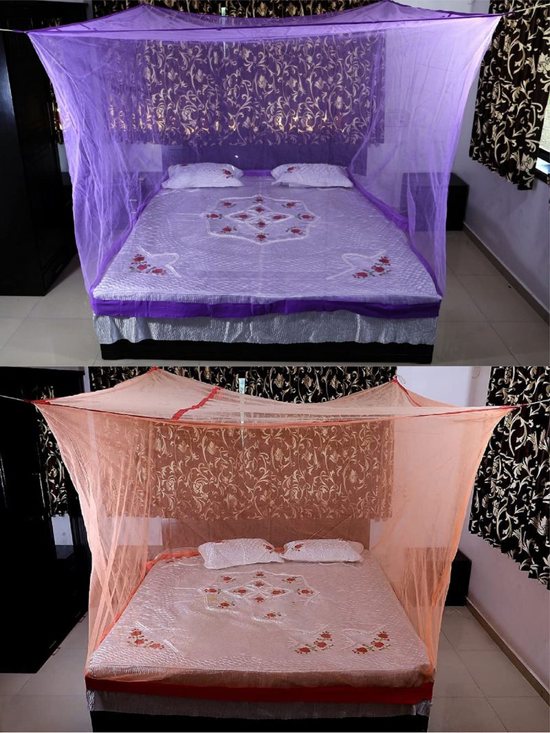 Neekshaa Combo Pack Mosquito Net for Double Bed Polyester Mosquito Net for Baby | Bedroom | Family_Size-6x6 FT_Color-Purple,Orange - Image 1