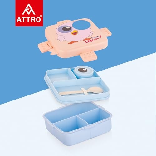 ATTRO Festive Super Birdy Lunch Box 2 Layer Plastic Lunch Box Comes with 1 Detachable Tray, 1 Small Container & 1 Spoon Ideal for Kids BPA Free 1590ml+70ml- Peach - Image 5