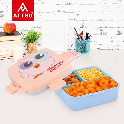 ATTRO Festive Super Birdy Lunch Box 2 Layer Plastic Lunch Box Comes with 1 Detachable Tray, 1 Small Container & 1 Spoon Ideal for Kids BPA Free 1590ml+70ml- Peach - Image 4
