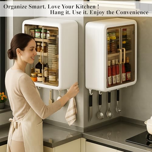 HOMIFLY 3 Layer Self-Adhesive No-Drill Storage Cabinet for Kitchen/Organiser for Bathroom with Doors/Durable Space-Saving Kitchen Almirah/Spice Rack/Multipurpose Wall-Mounted Cabinet (Pack of 1) - Image 2