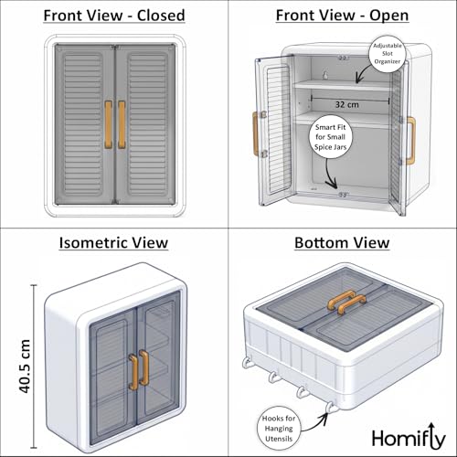 HOMIFLY 3 Layer Self-Adhesive No-Drill Storage Cabinet for Kitchen/Organiser for Bathroom with Doors/Durable Space-Saving Kitchen Almirah/Spice Rack/Multipurpose Wall-Mounted Cabinet (Pack of 1) - Image 4