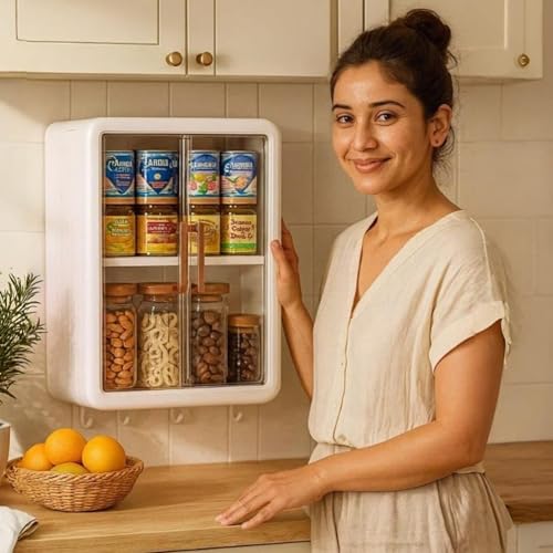 HOMIFLY 3 Layer Self-Adhesive No-Drill Storage Cabinet for Kitchen/Organiser for Bathroom with Doors/Durable Space-Saving Kitchen Almirah/Spice Rack/Multipurpose Wall-Mounted Cabinet (Pack of 1) - Image 1